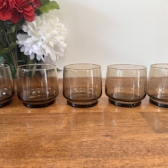 Vintage Dominion Lowball Glasses Smokey Grey Brown Tint – Set of 5 - Picture 2 of 7
